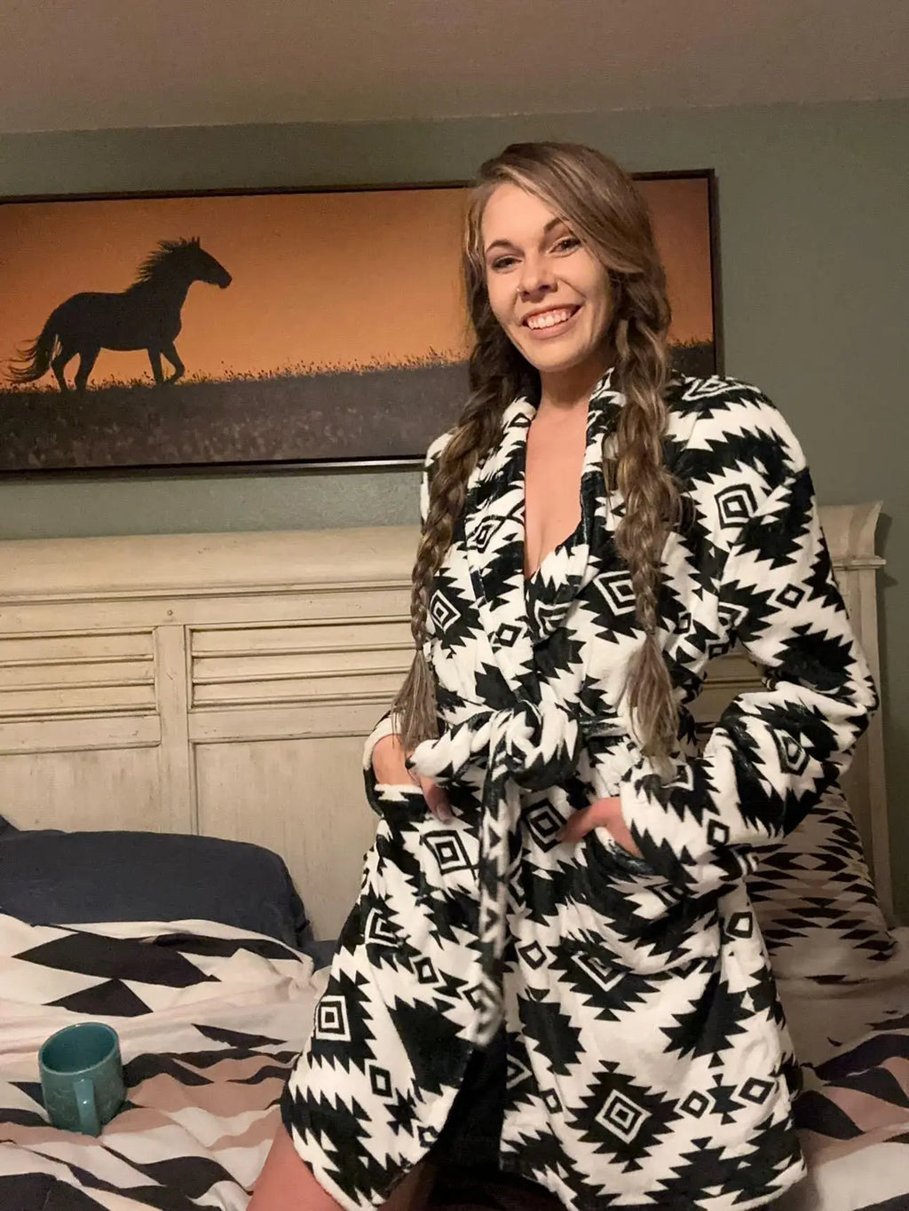 Black Aztec Women's Western Bath Robe Baha Ranch Western Wear