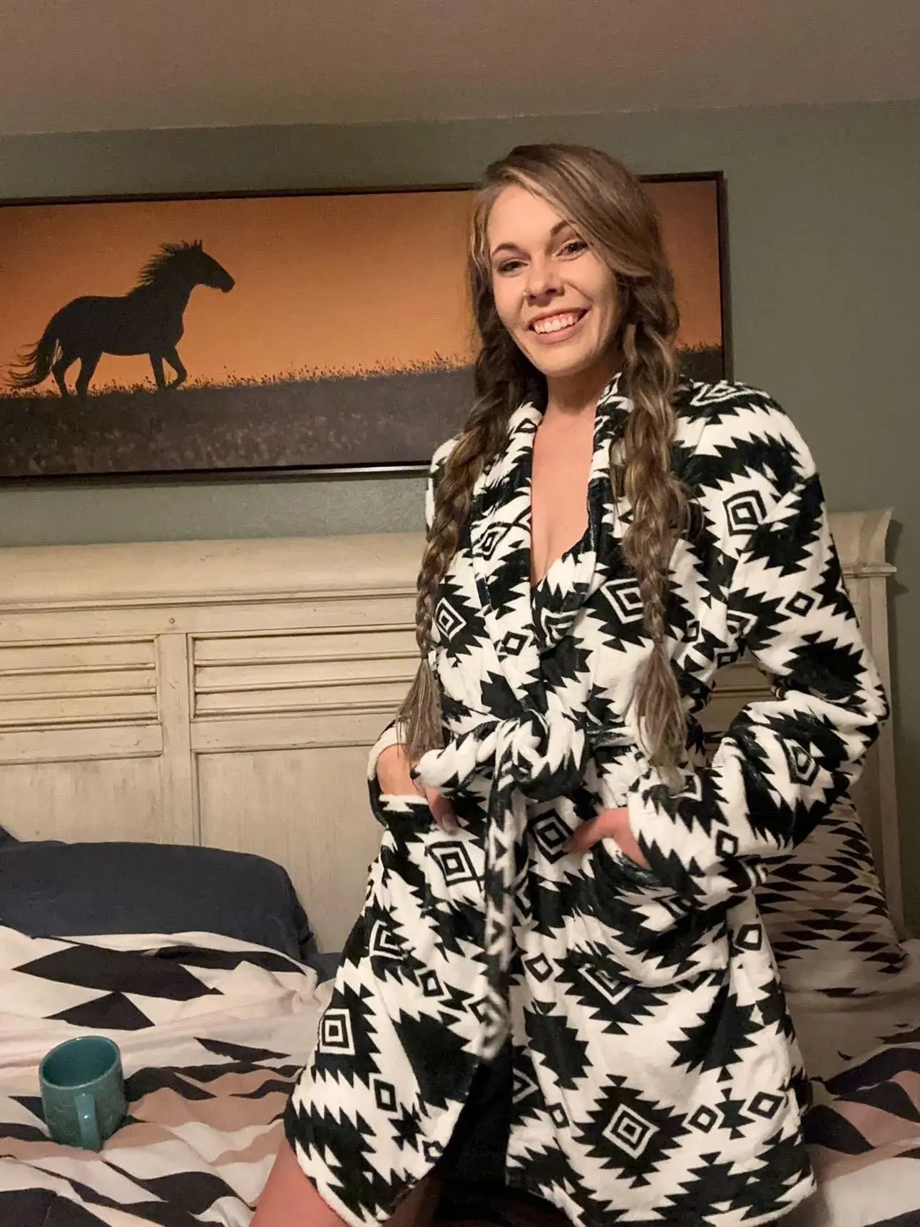 Black Aztec Women's Western Bath Robe Baha Ranch Western Wear