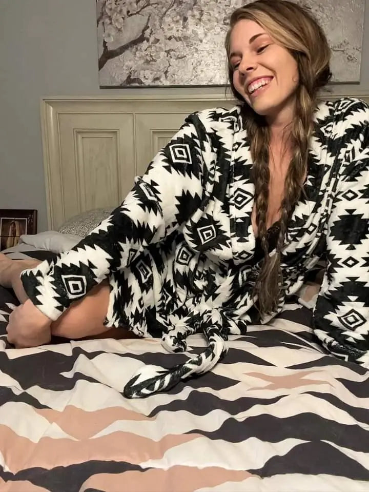Black Aztec Women's Western Bath Robe Baha Ranch Western Wear