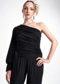 LavaNera One Shoulder Black Jersey Viscose Blouse ETNA