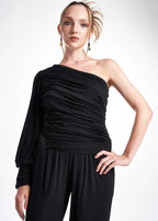 LavaNera One Shoulder Black Jersey Viscose Blouse ETNA