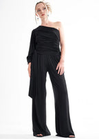 LavaNera One Shoulder Black Jersey Viscose Blouse ETNA