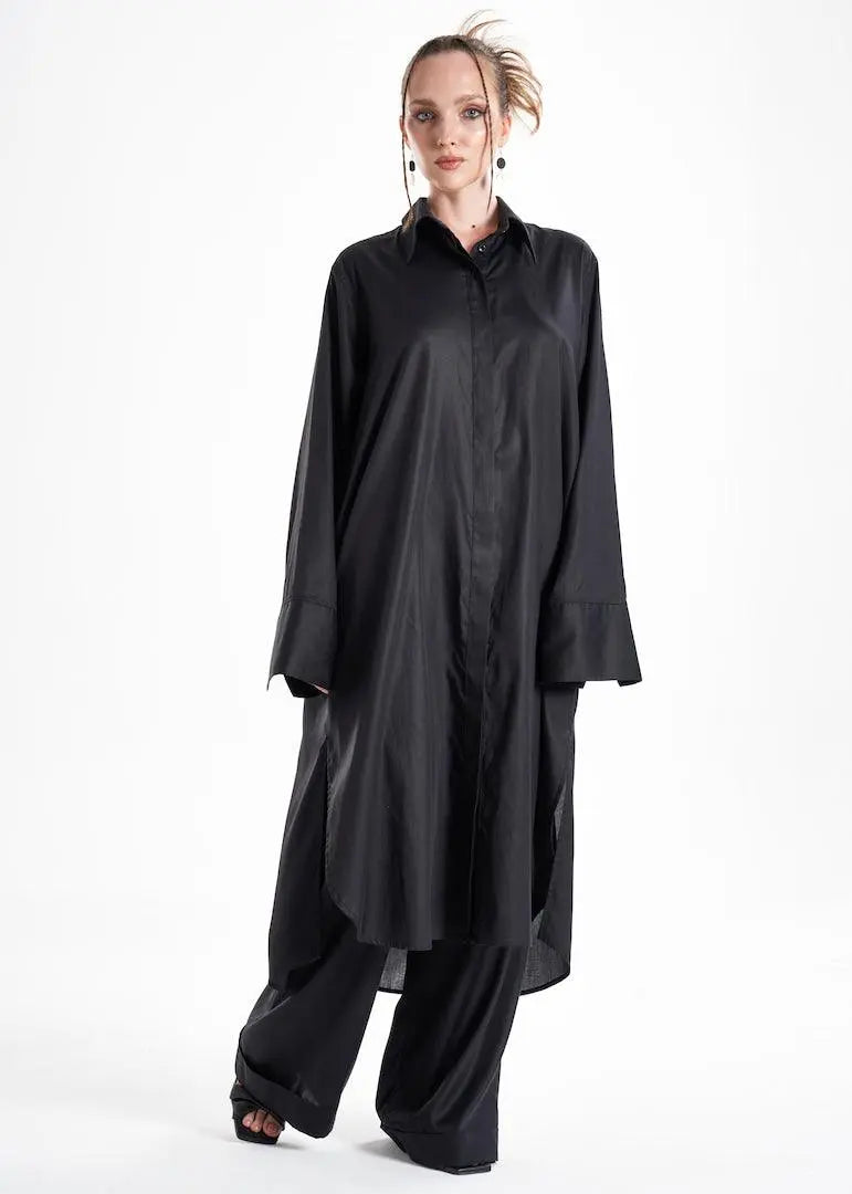 Aitna Long Black Organic Finest Fabric Shirt Dress ETNA