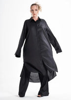 Lightweight And Breathable Deep Black Set With Maxi Button Down And Palazzo Pants ETNA