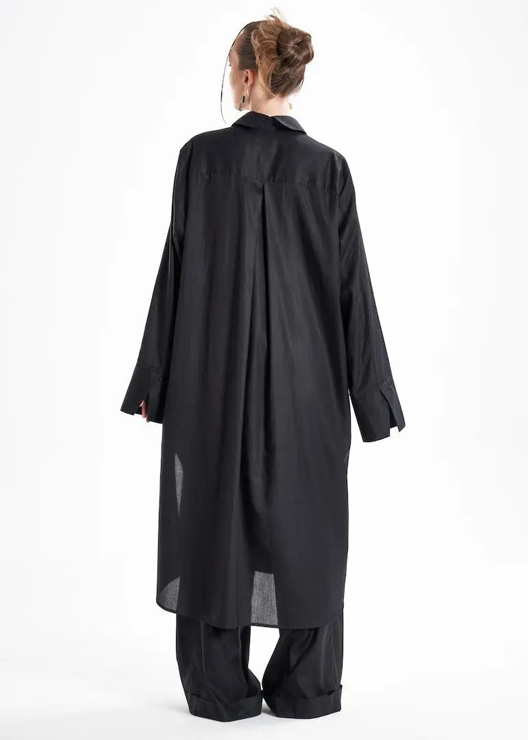 Aitna Long Black Organic Finest Fabric Shirt Dress ETNA