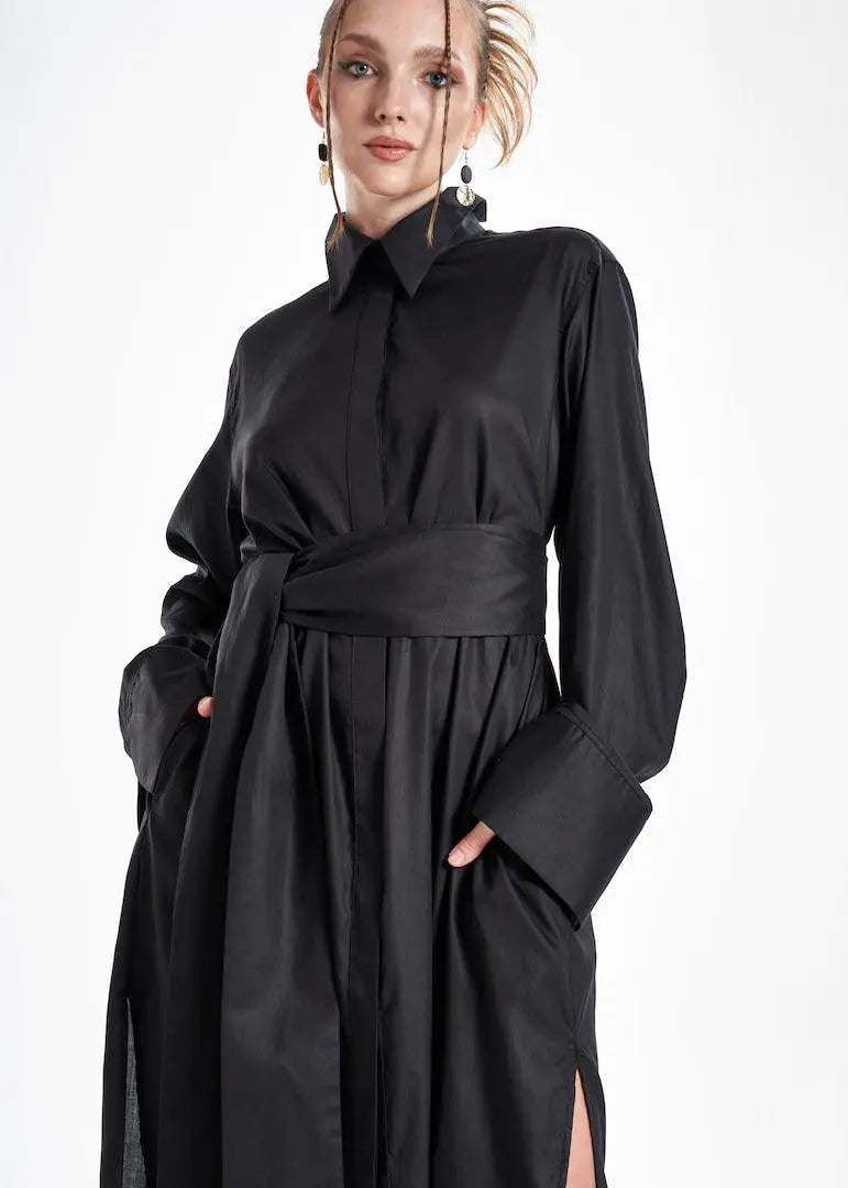Aitna Long Black Organic Finest Fabric Shirt Dress ETNA