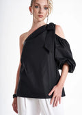 Amuri One Shoulder Black Premium Poplin Blouse ETNA