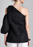 Amuri One Shoulder Black Premium Poplin Blouse ETNA