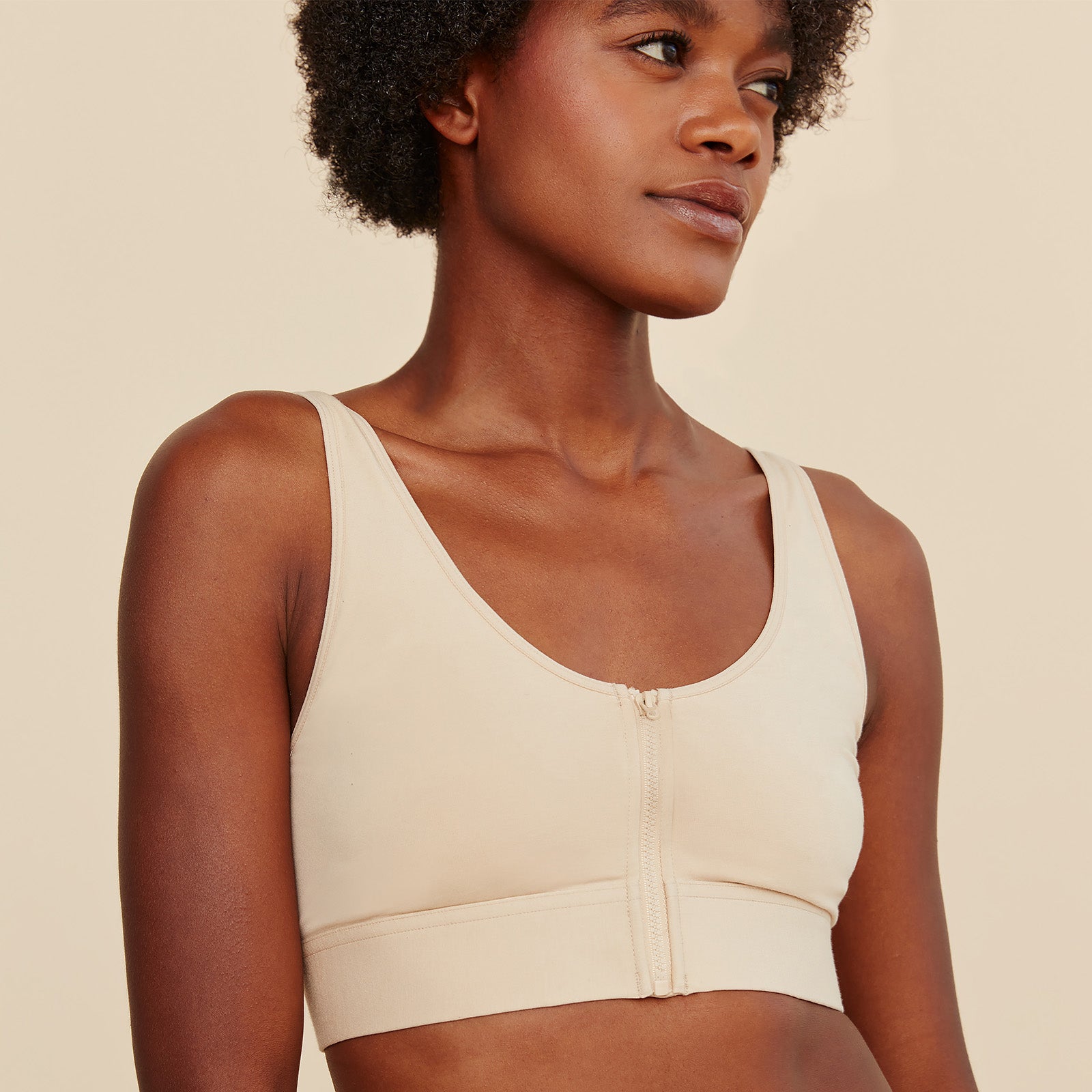 Wilderness Front-Closure Cotton Bralette — Beige