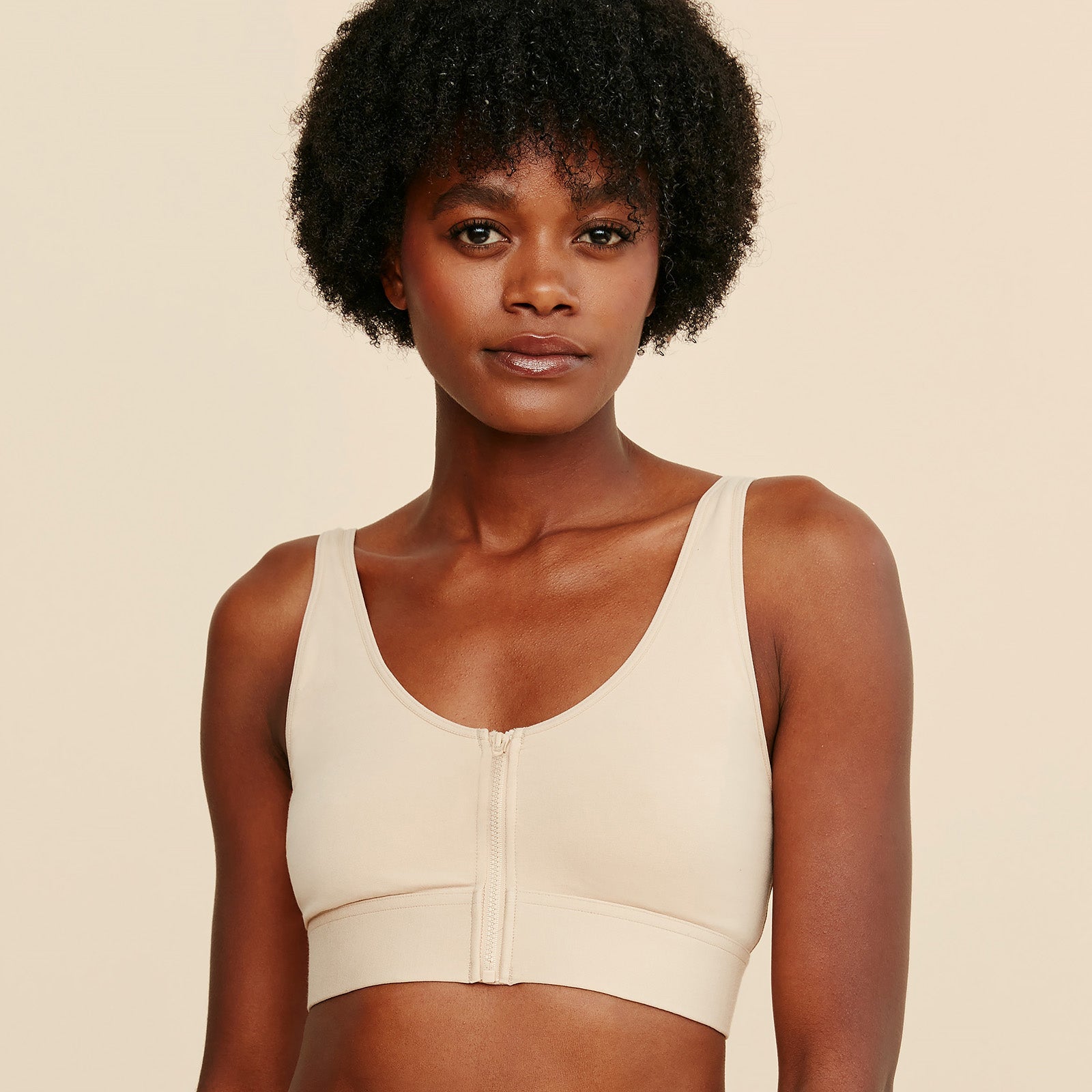 Wilderness Front-Closure Cotton Bralette — Beige