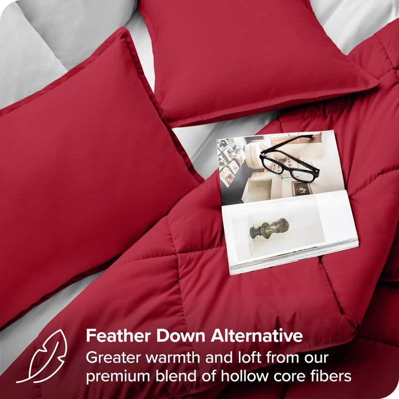 King/Cal King Size All Season Super Soft Down Alternative Comforter Set Red