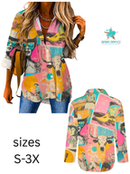 Baha Ranch Pop Western Retro Cowgirl Collage Button Up Blouse Baha Ranch Western Wear