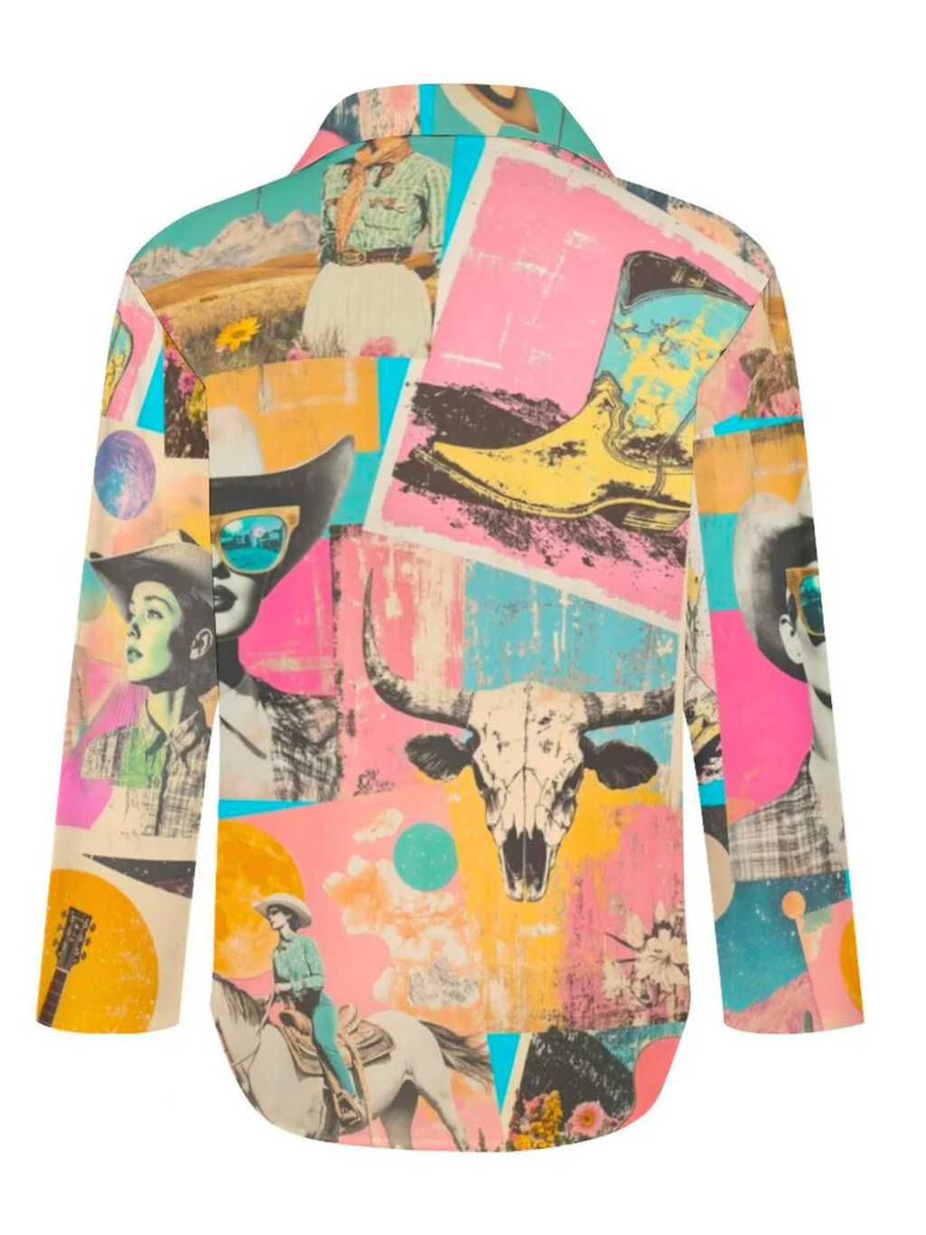 Baha Ranch Pop Western Retro Cowgirl Collage Button Up Blouse Baha Ranch Western Wear