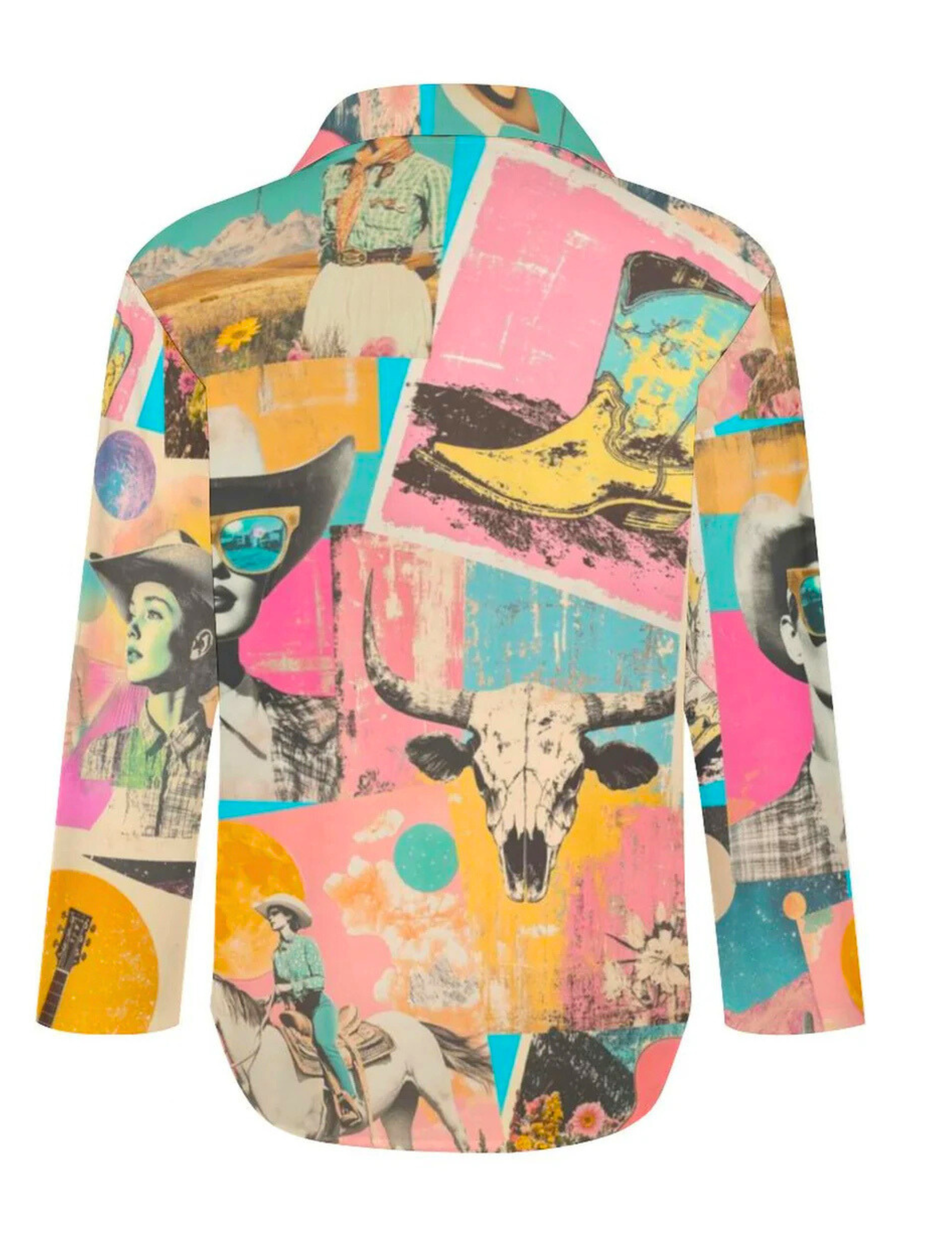 Baha Ranch Pop Western Retro Cowgirl Collage Button Up Blouse Baha Ranch Western Wear