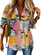 Baha Ranch Pop Western Retro Cowgirl Collage Button Up Blouse Baha Ranch Western Wear
