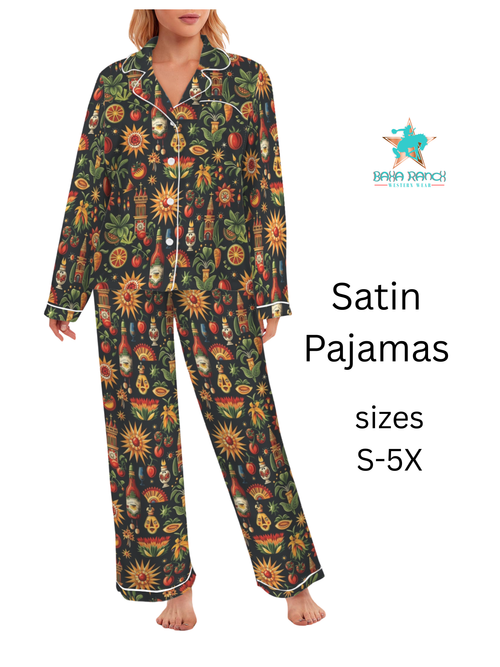 Baha Ranch Colores De Mexico - Mexican Culture Satin Pajamas Baha Ranch Western Wear