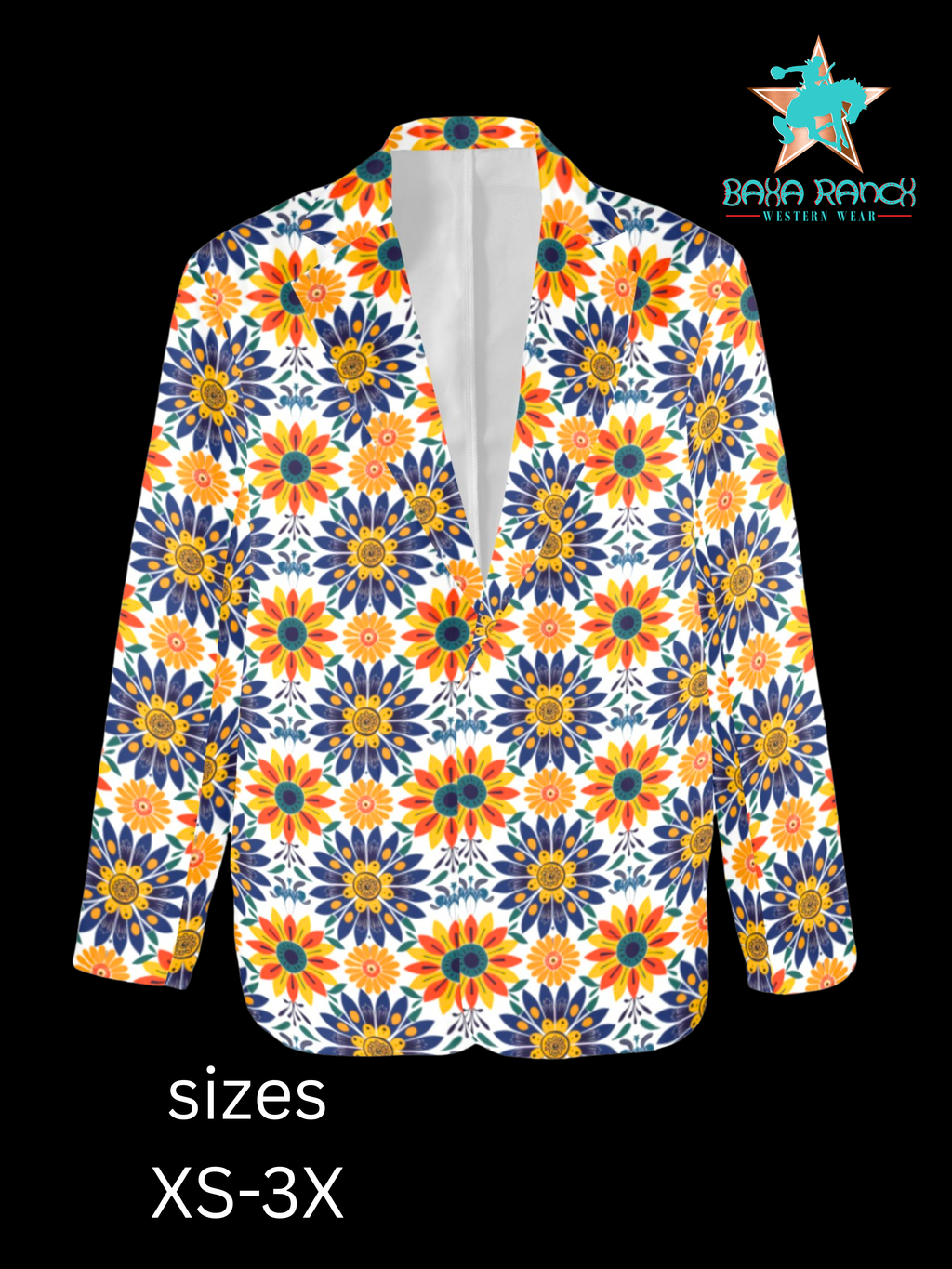 Baha Ranch Colores de Mexico Blue Yellow Mexican Floral Blazer Baha Ranch Western Wear