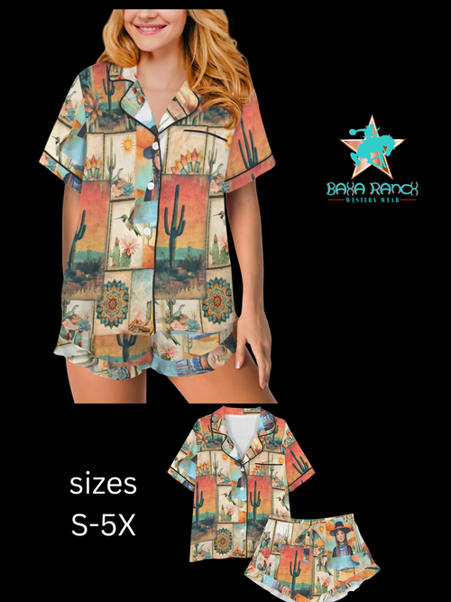 Baha Ranch Colores de Mexico Pictures of the Southwest Satin Pajamas Baha Ranch Western Wear
