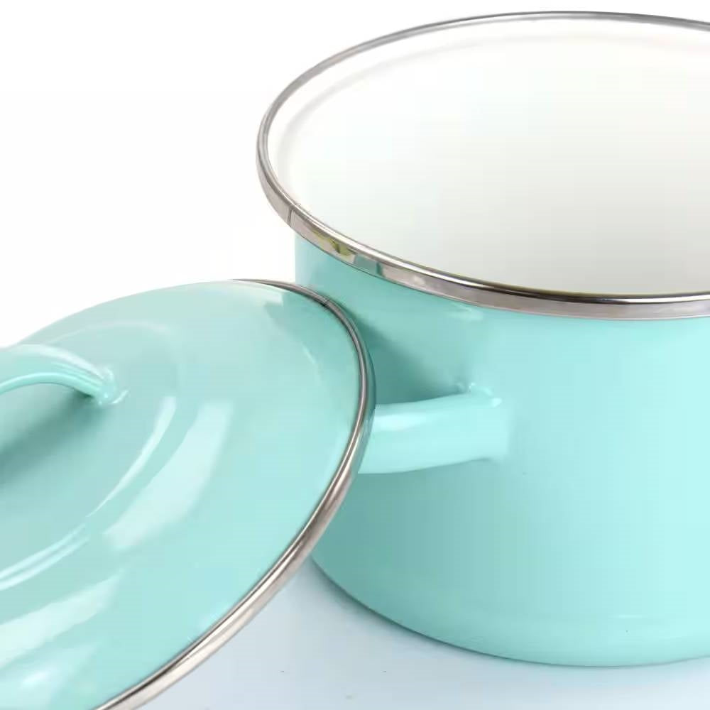 Small 1-Quart Turquoise Enameled Steel Dutch Oven with Lid
