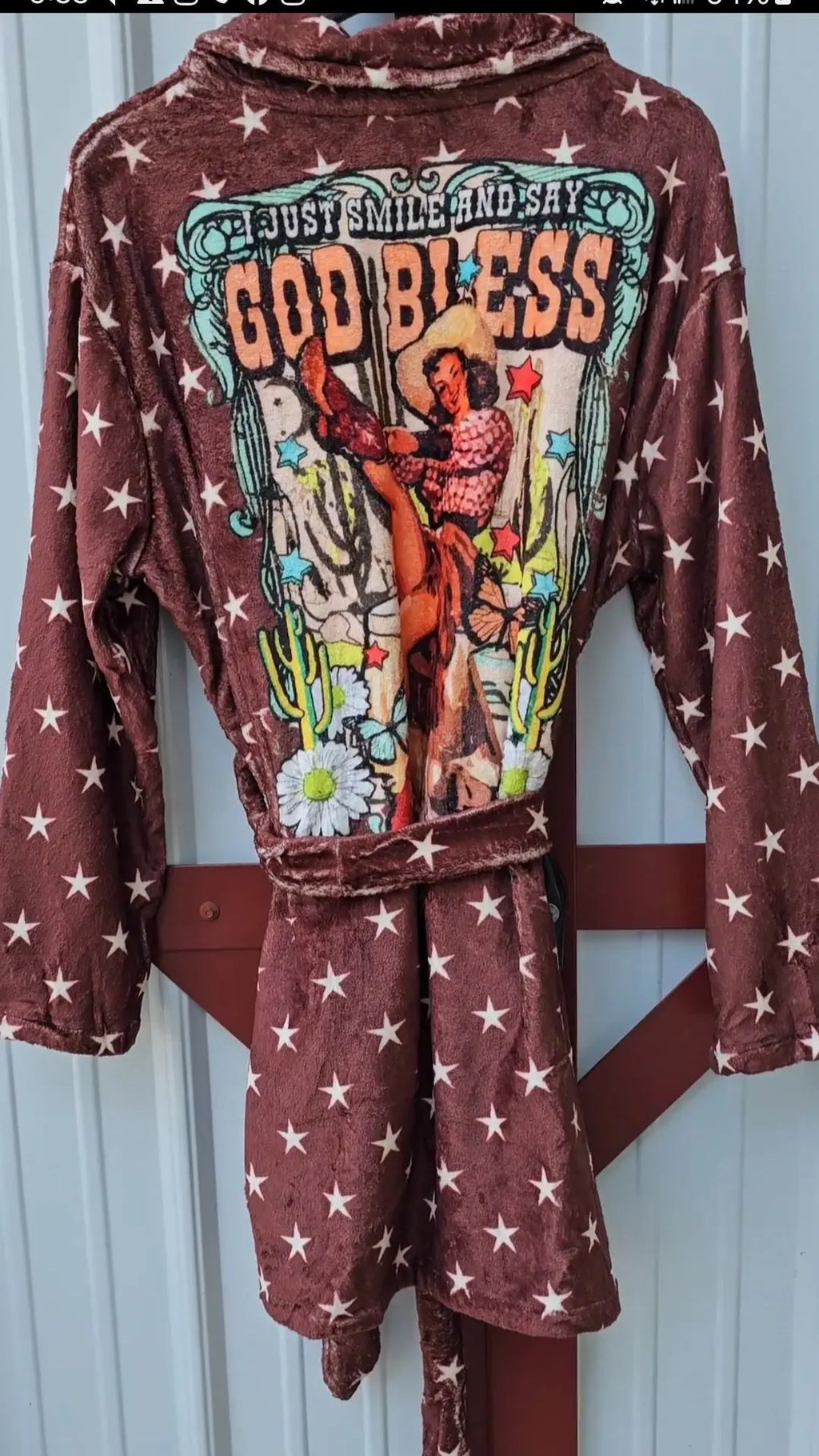 Cowgirl Says God Bless Women's Western Bath Robe Baha Ranch Western Wear