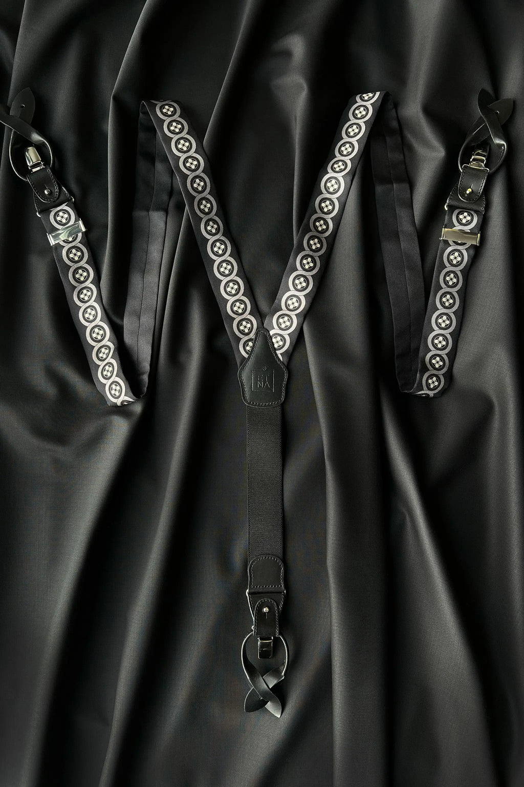 Sicily Chalk White Floral Patterned Silk Suspenders ETNA