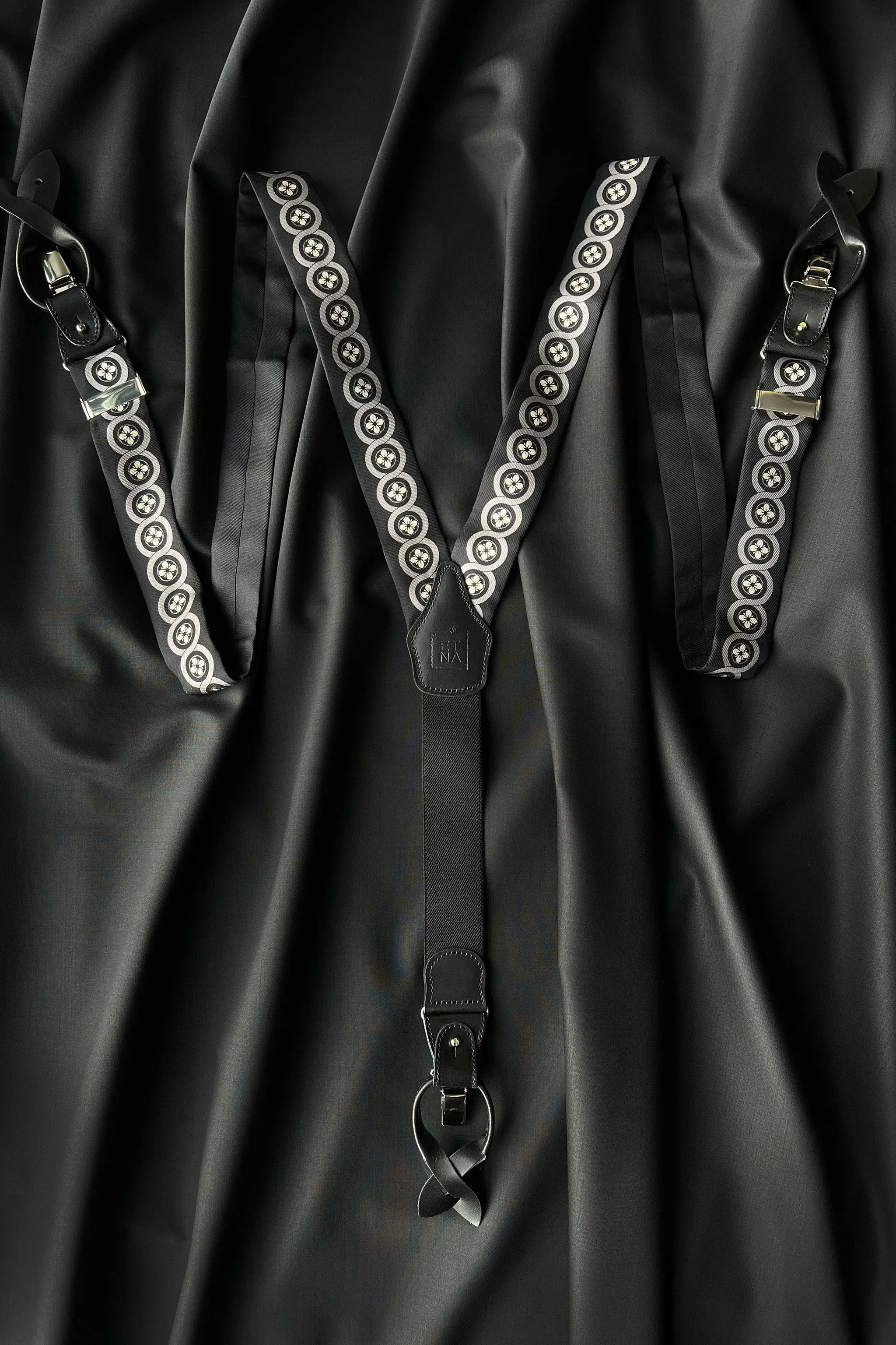 Sicily Chalk White Floral Patterned Silk Suspenders ETNA