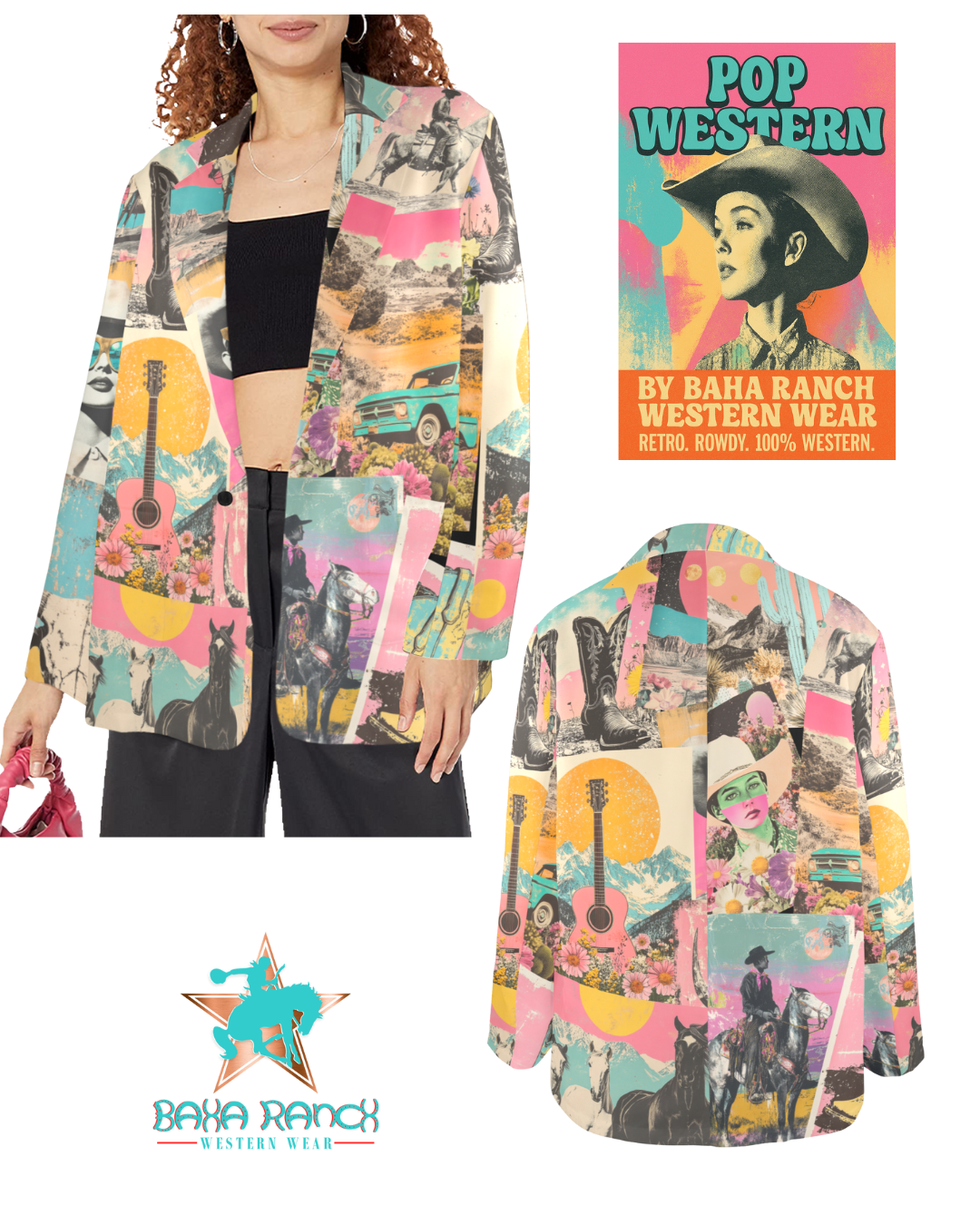 Baha Ranch Retro Pop Western Collage Blazer Baha Ranch Western Wear