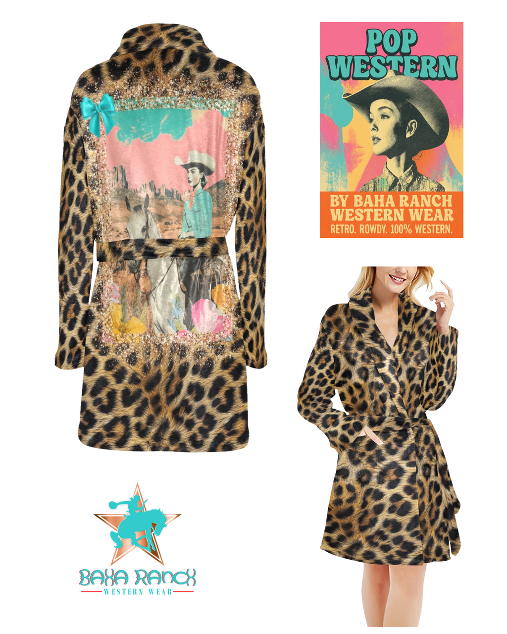 Baha Ranch Retro Pop Western Leopard Cowgirl Robe Baha Ranch Western Wear