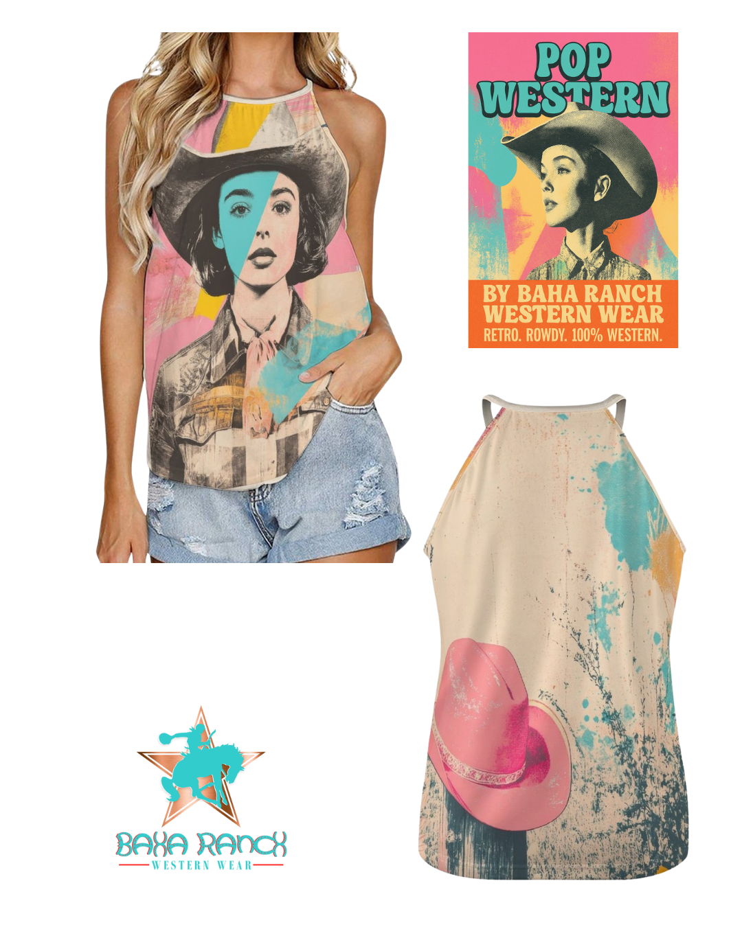 Baha Ranch Turquoise View Retro Pop Western Tank Top Baha Ranch Western Wear