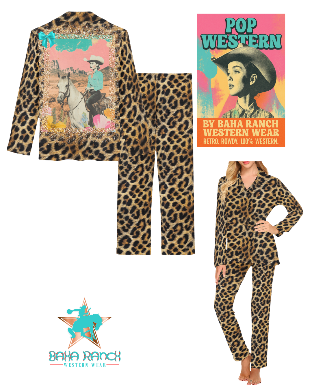 Baha Ranch Retro Pop Western Leopard Pajamas Set Baha Ranch Western Wear
