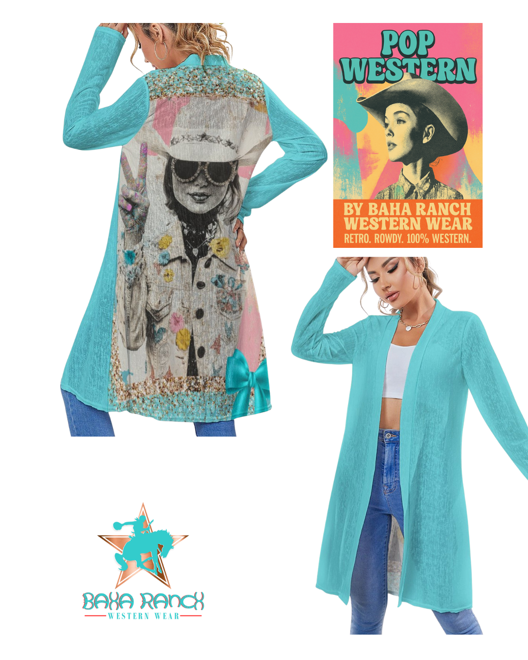 Baha Ranch Retro Pop Western Groovy Cowgirl Lightweight Cardigan Baha Ranch Western Wear