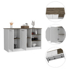 Kitchen Island Two Cabinets, Three Open Shelves, White / Dark Brown