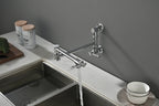 Wall mounted Pot Filler Faucet, Modern Brass Pot Filler Two-Attachment Wall Mount Folding Kitchen Pot Filler Swing Arm
