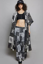 POL Open Front Printed Patchwork Longline Cardigan