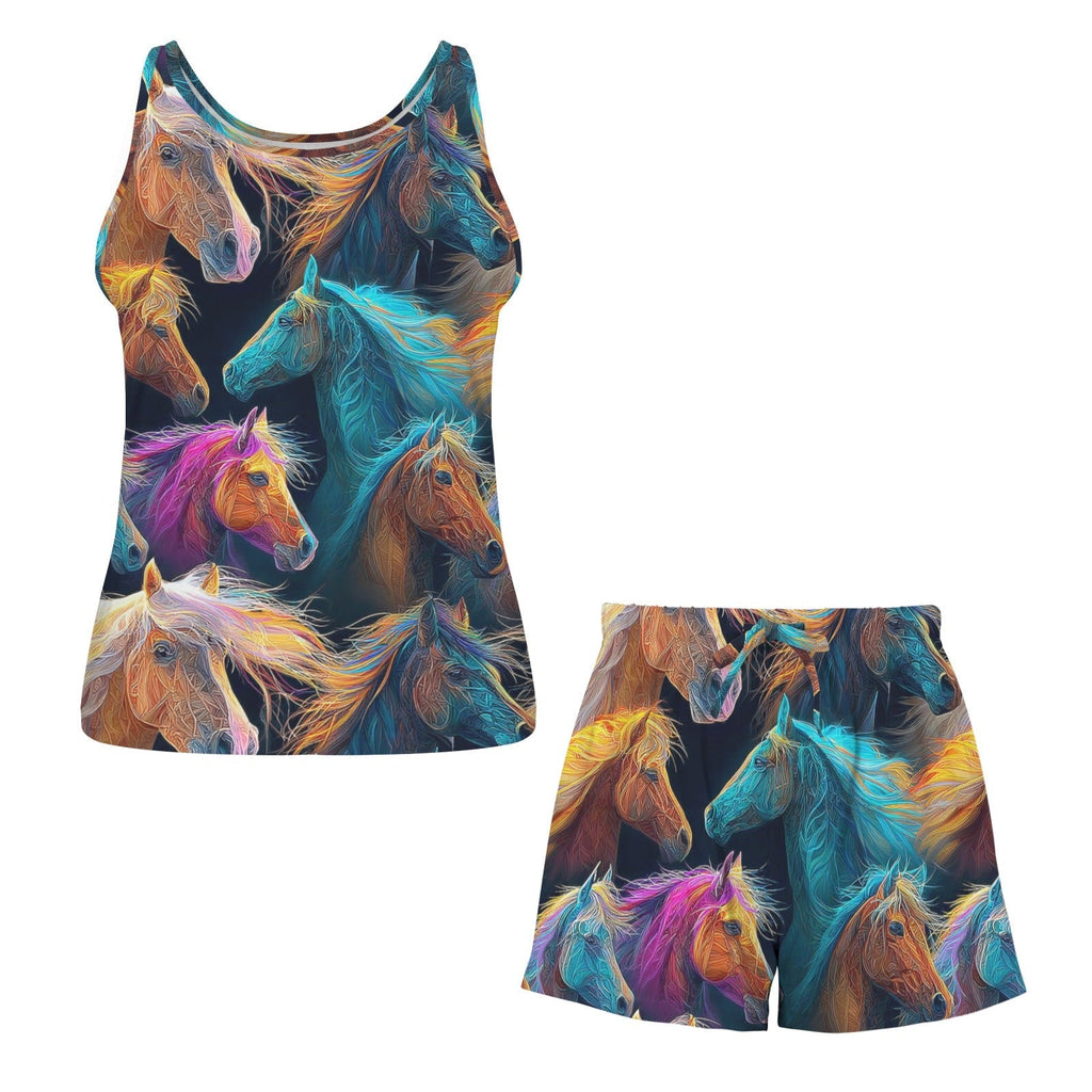 Baha Ranch Colorful Horses Pajama Lounge Tank Shorts Set Made in America Baha Ranch Western Wear