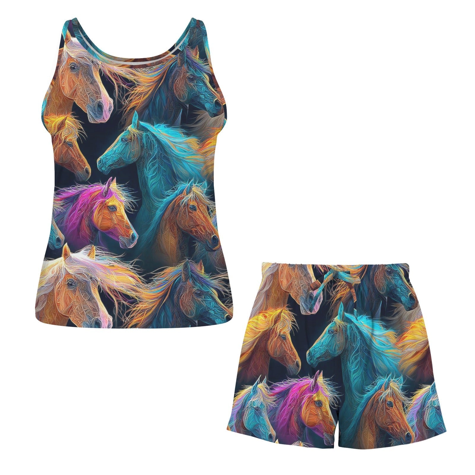 Baha Ranch Colorful Horses Pajama Lounge Tank Shorts Set Made in America Baha Ranch Western Wear