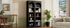 ON-TREND Free Standing 5 Tier Bookshelves, Bookcases Set of 2, Farmhouse Two-Tone Storage Cabinet with Adjustable Shelves, Modern 72'H Kitchen Pantry Cabinet for Living Room, Home Office, Black