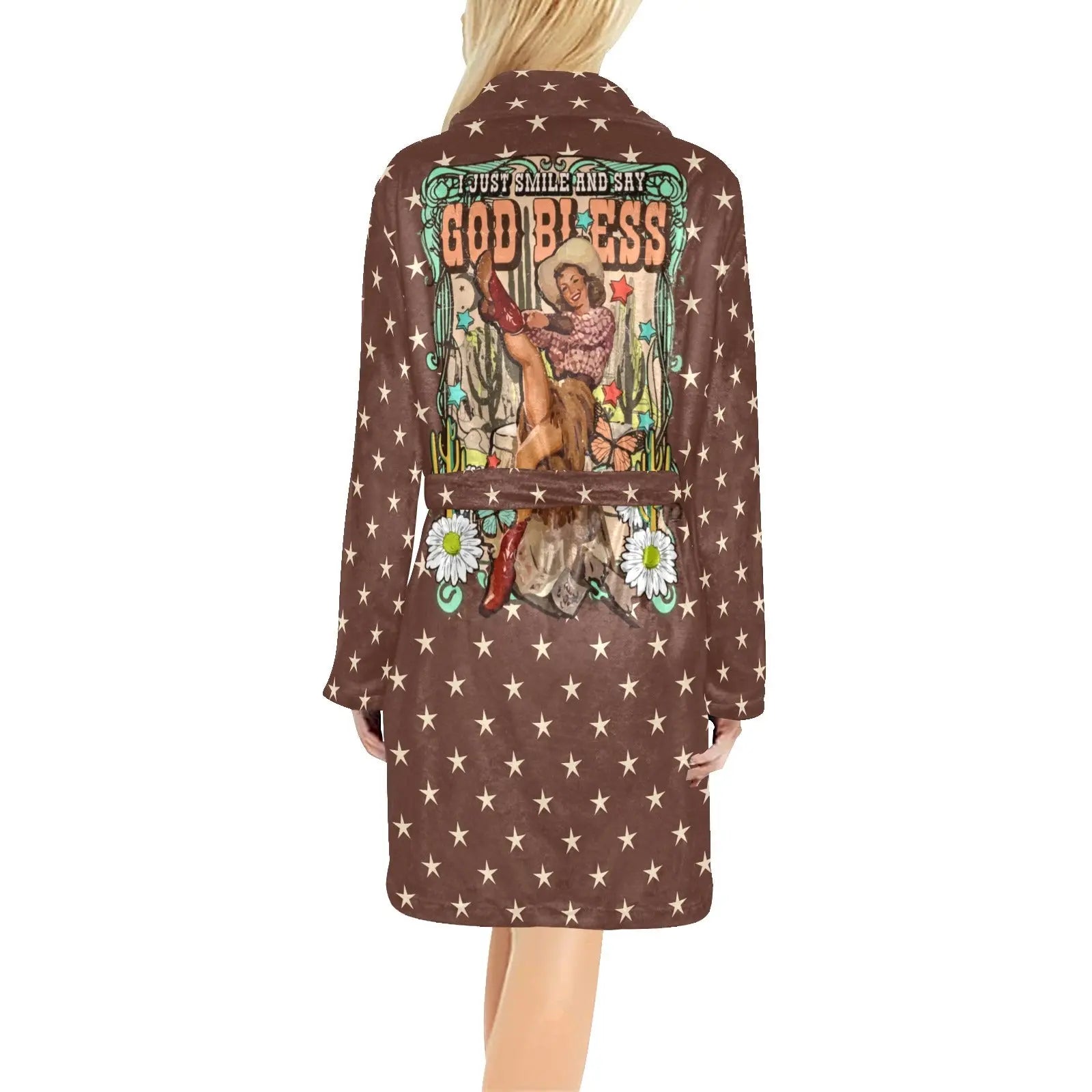 Cowgirl Says God Bless Women's Western Bath Robe Baha Ranch Western Wear