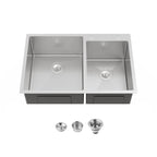 33'x19' Embedded Double Bowl Kitchen Sink, Overmount Handmade Sink in Brushed (Sink only)