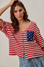 SO ME Stripe Waffle Knit Fourth Of July Cardigan Top
