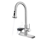 3-in-1 Kitchen Faucet with Press-Type Glass Rinser, High-Arc Pull-Down Sprayer, 3 Function Spray Mode, Brushed Nickel Finish, 9.44-Inch Spout Height, Stainless Steel & ABS Construction