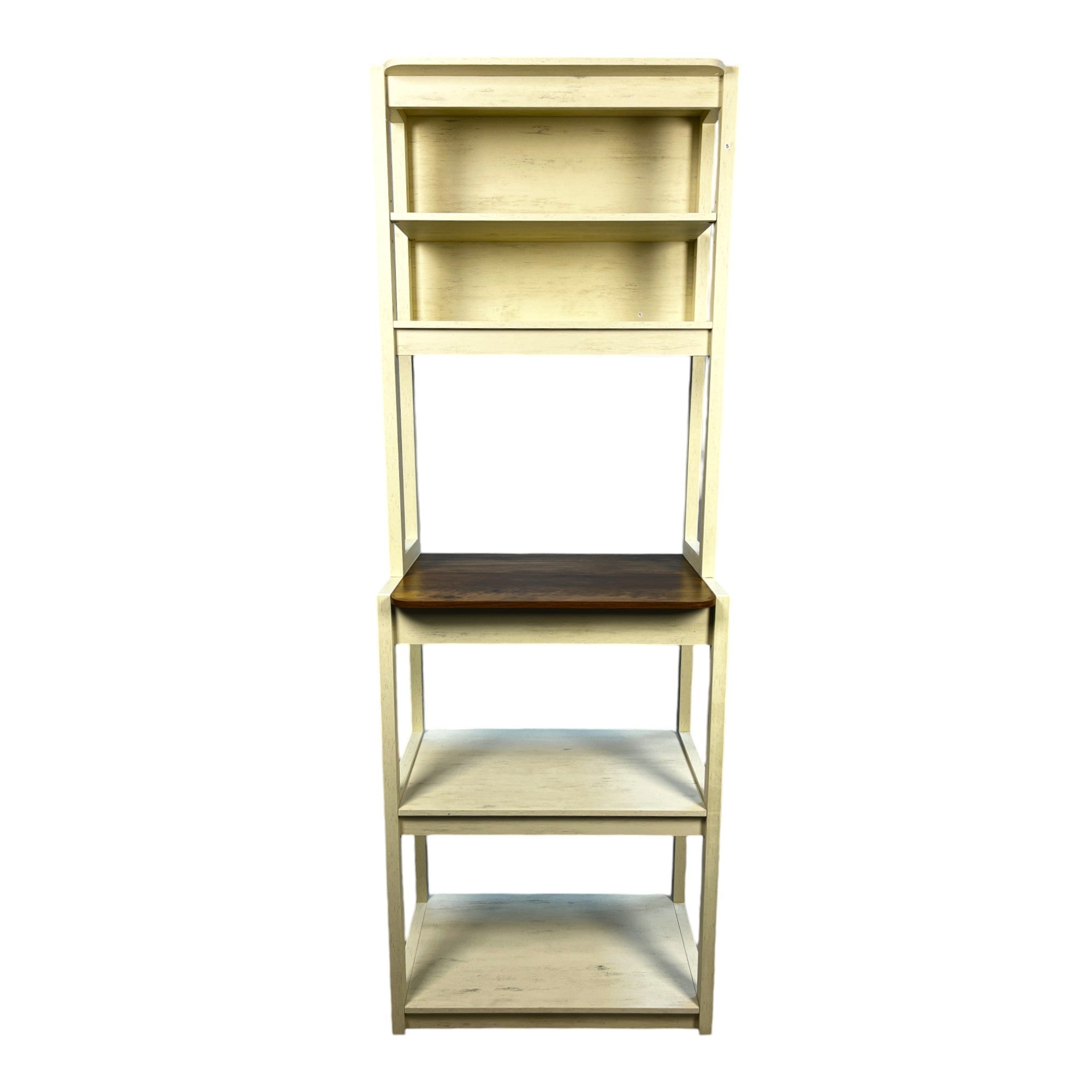 23.62' White and Rustic Brown color 5-Tier Bakers Rack for Kitchen with Storage, Coffee Bar, Kitchen Shelves, Microwave Stand