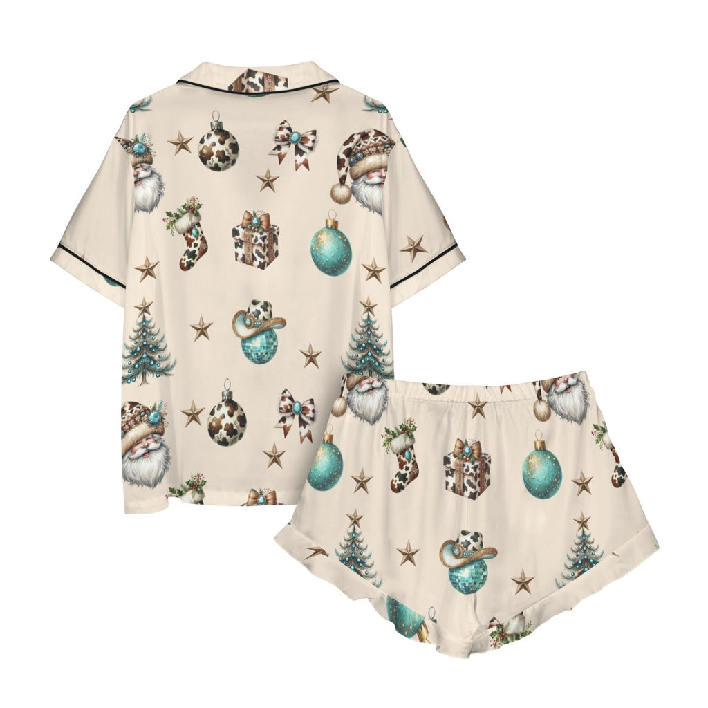 Baha Ranch Country Cow Print Christmas Satin Short Pajama Sets Baha Ranch Western Wear