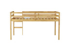 Solid Wooden, Rubber Wooden Twin Loft Bed with Ladder, Bed Platform of Strengthened Slats, Natural