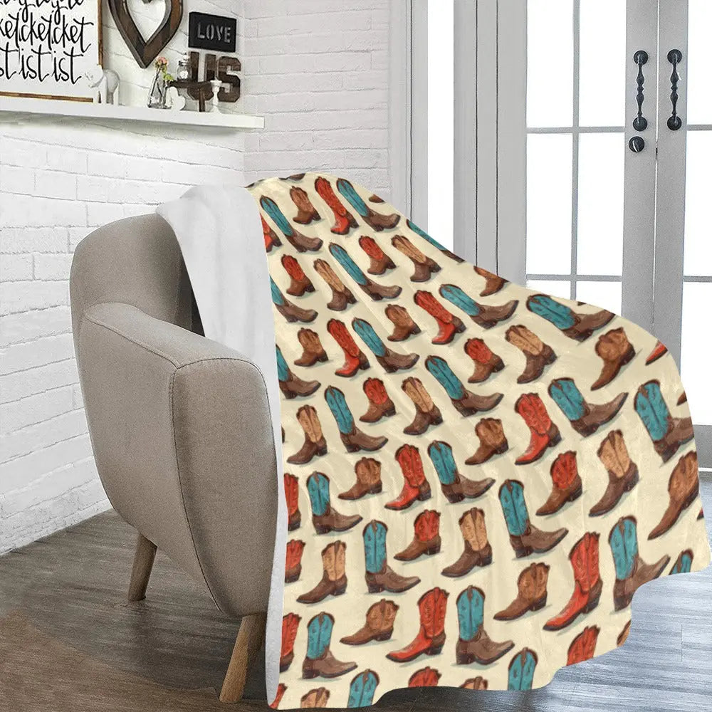 Got My Boots Western Micro Fleece Throw Blanket 60" x 80" Made in America Baha Ranch Western Wear