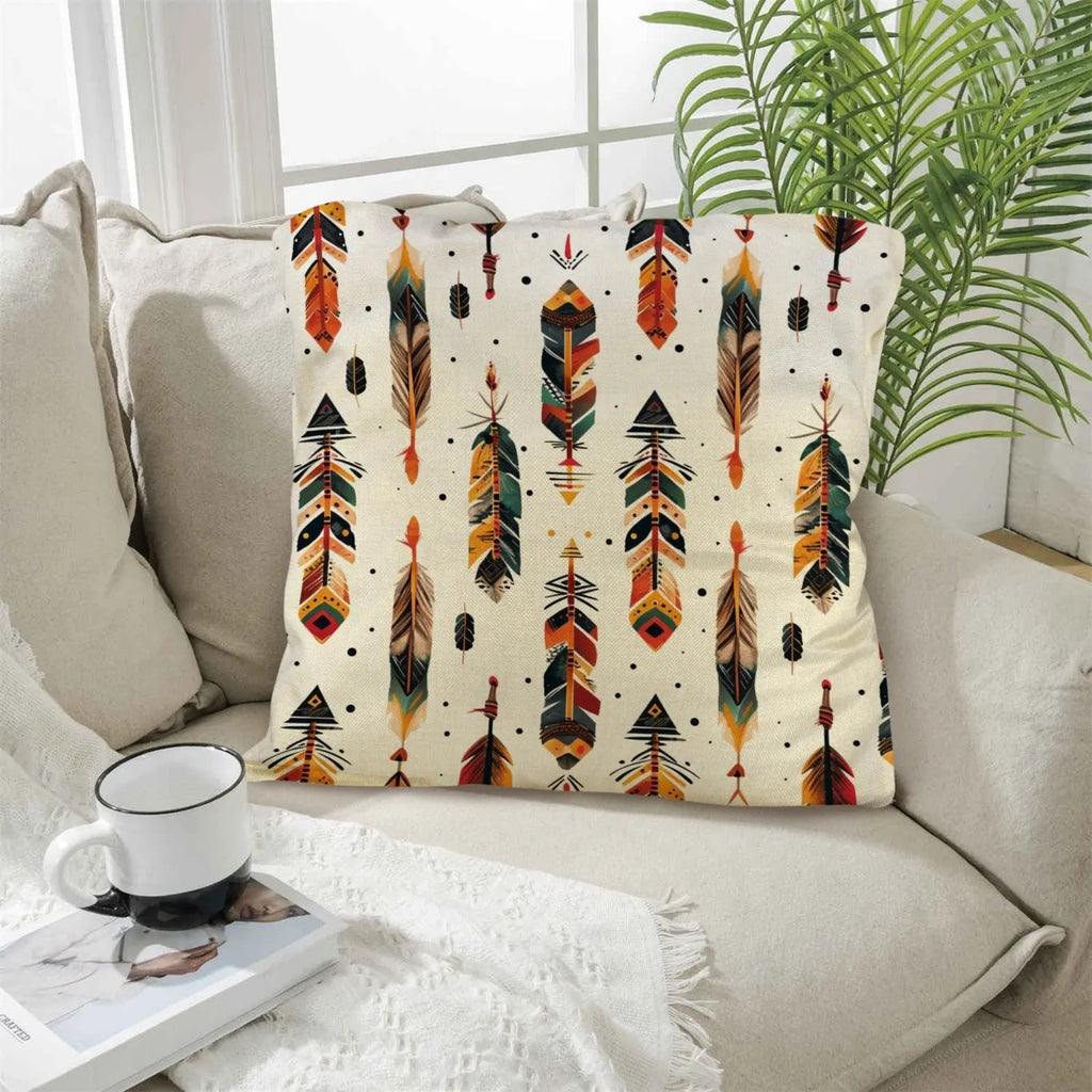 Aztec Feathers Pillow Case Made in America Baha Ranch Western Wear