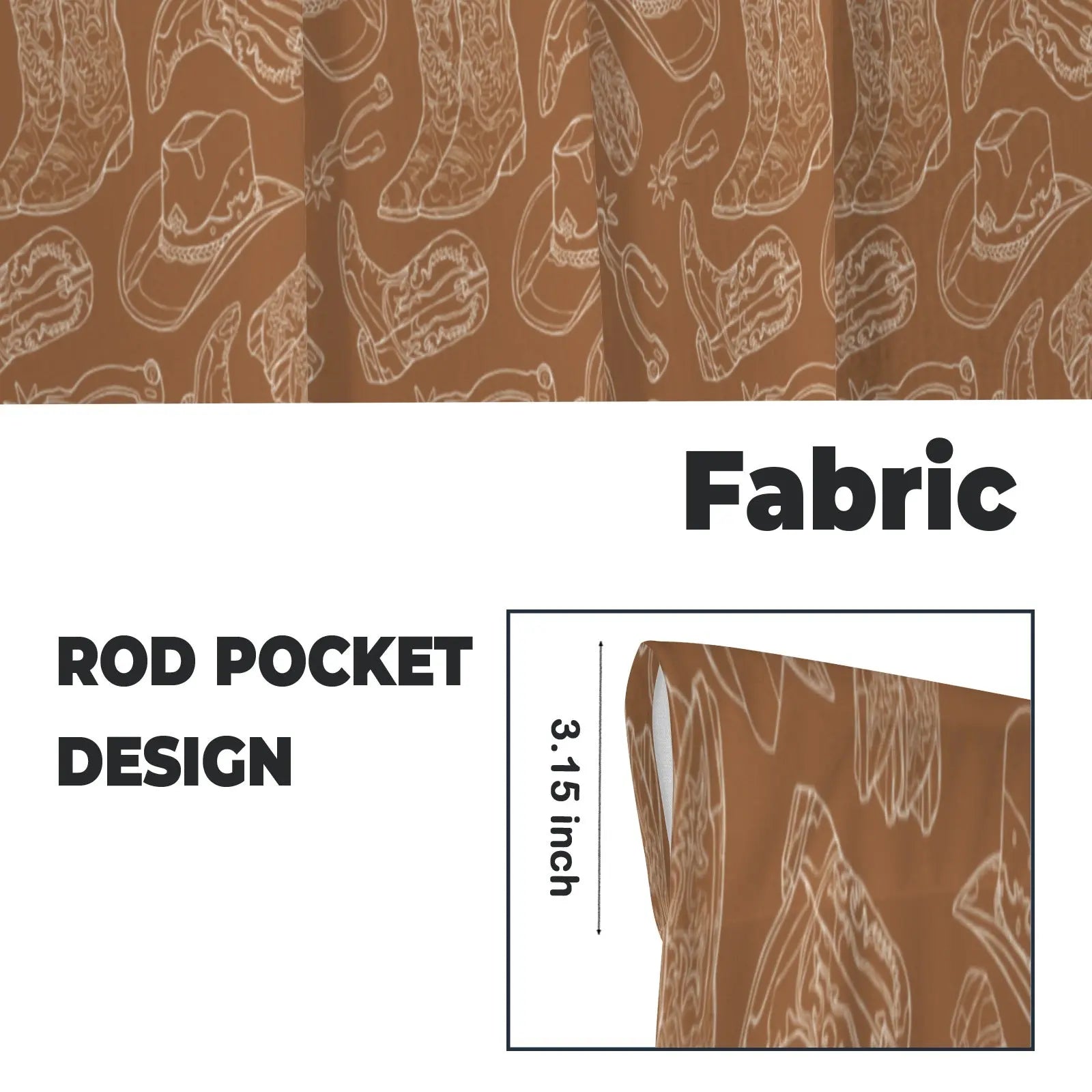 Western Print Curtains Window Curtain 28"x40" (2-Piece) Made in America Baha Ranch Western Wear