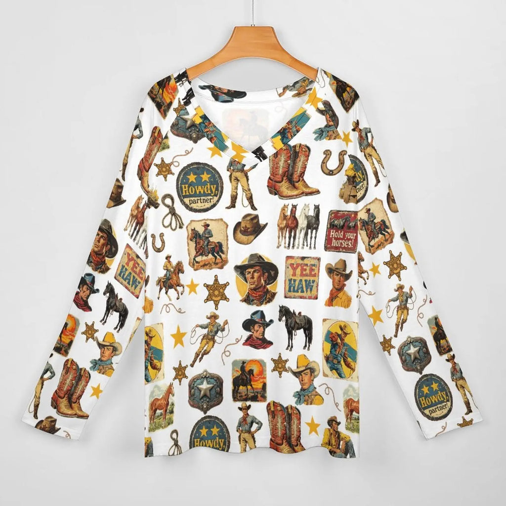 Baha Ranch Long Sleeve Vintage Cowboy Collage Top Baha Ranch Western Wear