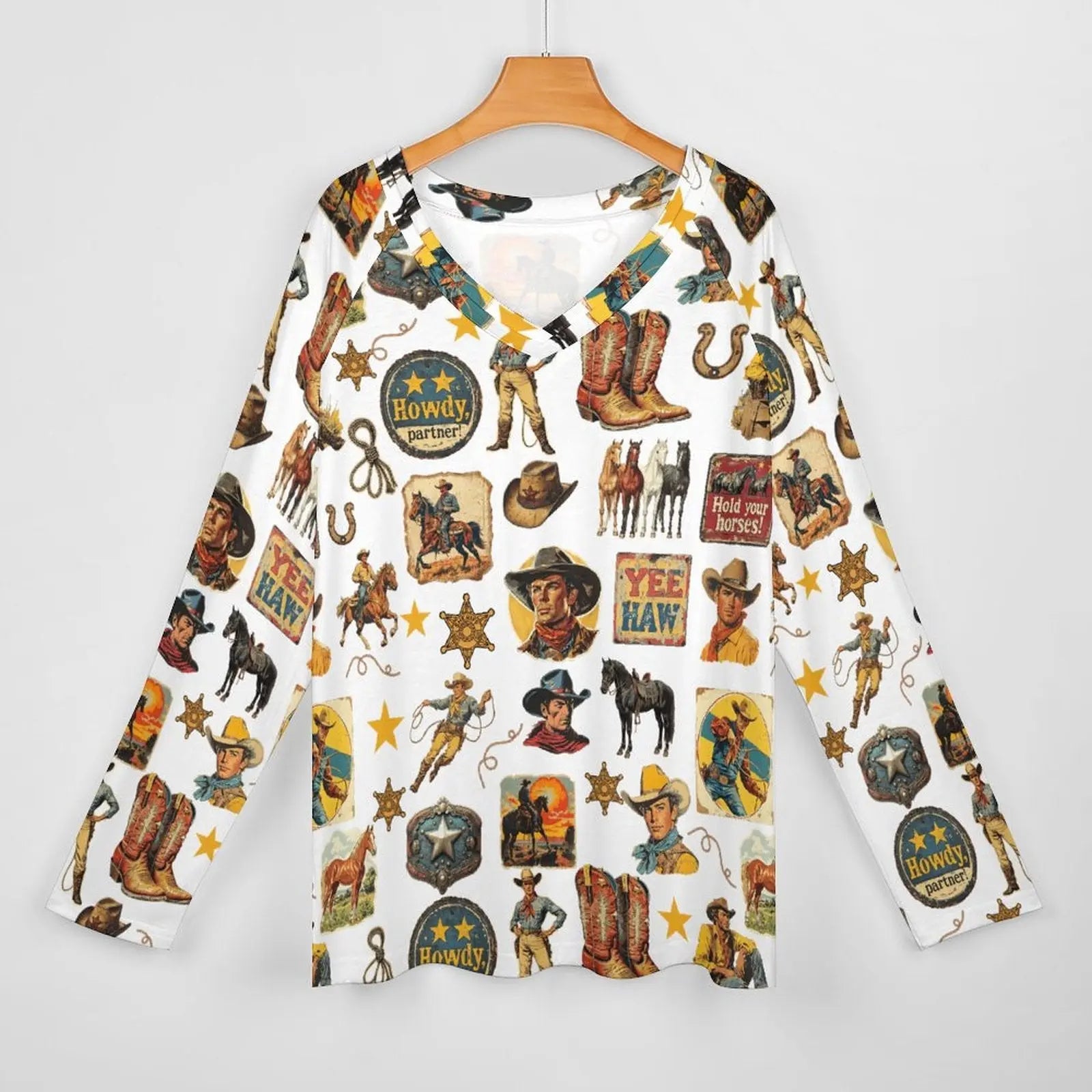 Baha Ranch Long Sleeve Vintage Cowboy Collage Top Baha Ranch Western Wear