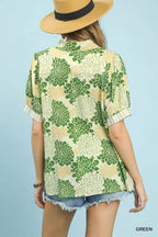 Floral Collared Short Sleeve Blouse